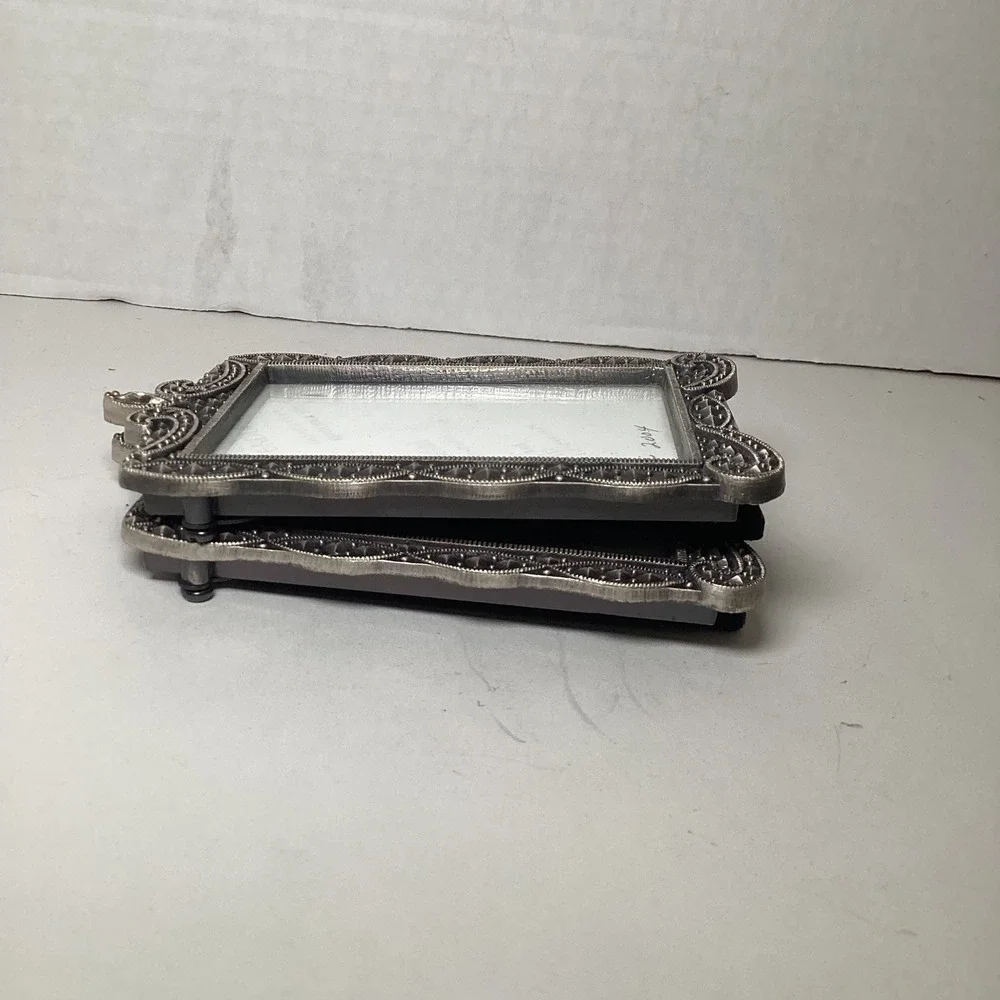 Vintage Style Marcasite Silver Tone Ornate Picture Frames Set 2 Rhinestone 2x3
